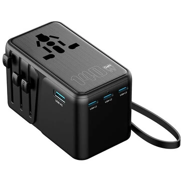 [GaN Tech] Kantravel 608 Universal Coverter Plug PD 140W 4-Port USB PD Charger 1USB-A+3USB-C PD Fast Charging Wall Charger Adapter with USB Lanyard Cable EU/US/UK/AU Plug for iPhone 17 17Pro 16 Pro Max 15 14 13