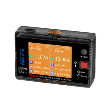 HOTA D6S DC 600W 16A*2 Dual Channel 6S Lithium Battery Balanced Charger for LiPo / LiHV / LiFe / Lilon / Li-ion / NiCd / NiMH / PB Packs