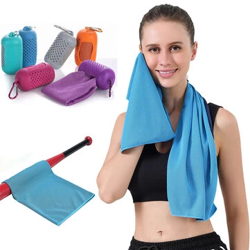 KALOAD 1pcs Portable Quick Drying Summer Cooling Towel with Round Silicone Box Soft Breathable Scarves for Sports Gym Running Yoga Fitness