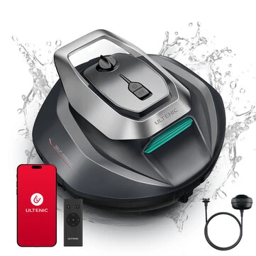 [EU Direct]Ultenic Pooleco 10s Cordless Robotic Pool Cleaner with APP/Remote Control, 3-Motor Suction, 90Mins Runtime,5000mAh, Auto Self-Parking, 2.5h Fast Charging, Cleans Up to 850 Sq.ft, Ideal for Above/In-Ground Pools