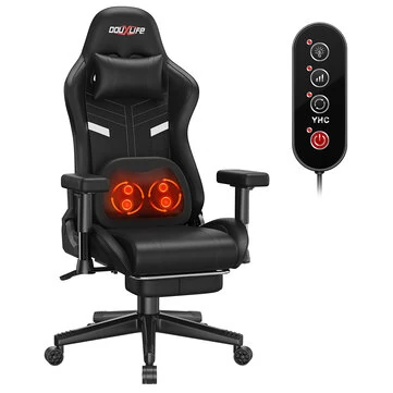 Douxlife GC-RC03-KN Gaming Chair with Kneading Massage and Heating Function Ergonomic High Back Design Lumbar Relax with Footrest Padded 2D Armrests 90°-175° Adjustable Gamer Computer Office Chair