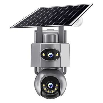 V380 6MP Dual-Lens Solar PTZ Security Camera Full-Color Night Vision Human Motion Two-Way Audio 4G WIFI AOV Monitoring Surveillance Camera for Outdoor Security