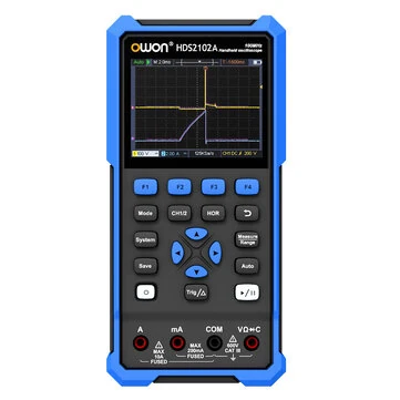 OWON HDS2102A Automotive Diagnostic Oscilloscope 100MHz Bandwidth 500MSa/s Sampling Rate 2 Channels Multimeter CAN LIN Waveform Library Portable Rechargeable Battery