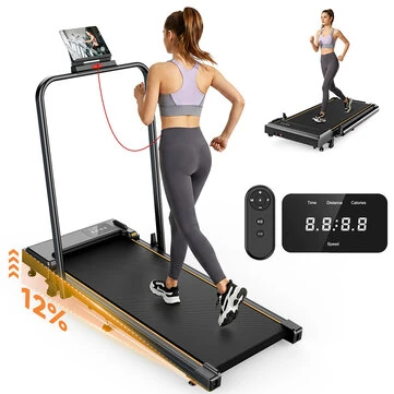 [EU Direct] Formill FT50 2 in 1 Folding Treadmill, 1-12km/h Under Desk Walking Pad with 12% Incline, Electric Running Machine with 12 Preset Programs & Pad Holder, 120kg Load