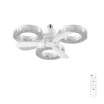 Elfeland 3/4-Head E27 LED Crystal-Inspired Ceiling Fan Light 3 Color Temperature 2/4H Timer 3 Levels Speed Adjustable Fan Lamp Remote Control for Indoor Rooms