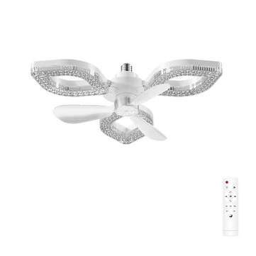 Elfeland 3/4-Head E27 LED Crystal-Inspired Ceiling Fan Light 3 Color Temperature 2/4H Timer 3 Levels Speed Adjustable Fan Lamp Remote Control for Indoor Rooms