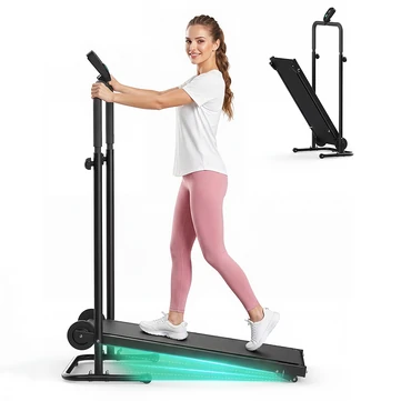 [EU Direct] Akluer RJ401 Non-Motorized Self-Powered Treadmill with Dual Flywheel, Foldable Walking Pad with Fixed Incline, 3 Levels Adjustable Resistance Manual Running Machine, 150kg Load