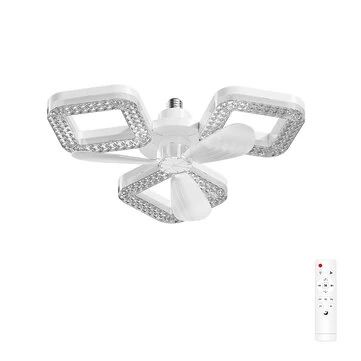 Elfeland 3/4-Head E27 LED Crystal-Inspired Ceiling Fan Light 3 Color Temperature 2/4H Timer 3 Levels Speed Adjustable Fan Lamp Remote Control for Indoor Rooms