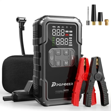 POPDEER PD-JA2 4000A Car Jump Starter with 160PSI Air Compressor Power Bank 12V Portable Battery Booster Pack Tire Inflator 600Lm Dual LED Light System