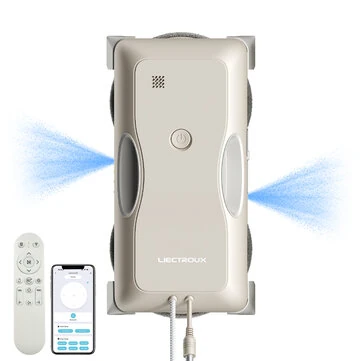 [EU Direct] Liectroux G8 Window Cleaning Robot, 3000Pa Suction, 2-Way Water Spray,Dry & Wet Mop, App & Remote Control, Voice Prompts, BLDC Motor, 4-Edge & 4-Corner Wiper, Works on Framed & Frameless Windows