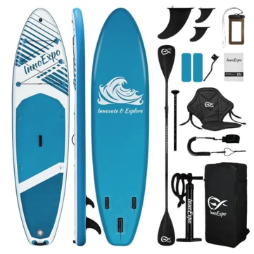 [EU Direct] InnoExpo 335*83*15CM Load 190kg Extra-wide Paddle Board With Seat Large Area Anti-slip 3*Fins Stable SUPBoard For Solo 2+1 family Pets Adventure Comeplete Accessories With Double-head Paddle High Pressure Air Pump