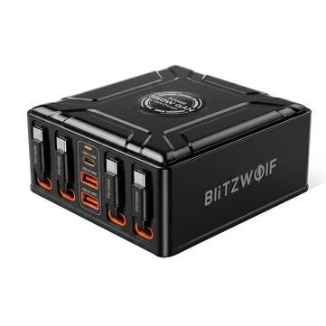 [GaN Tech] Blitzwolf® BW-S34 550W 7 Ports USB PD Charger with Retractable Cable 5USB-C+2USB-A QC PD Fast Charging Desktop Charging Station for iPhone 17 16 16 Pro 15 14 13 Pro Max for MacBook Pro for Airpods for Apple Watch