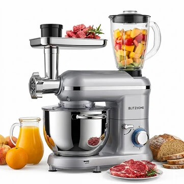 [EU Direct] BlitzHome® BH-SM10 1900W 5-in-1 Stand Mixer with 6L Stainless Steel Bowl Meat Grinder 1.5L Glass Blender Sausage Maker & Vegetable Slicer Kitchen Mixer