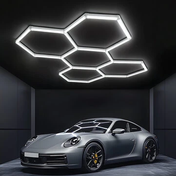[EU Direct] Elfeland 5-Cell Garage Lights Hexagon Lamp 3 Color Temperatures LED Tube Honeycomb Barbershop Ceiling Lighting For Workshop 4S Car Show Auto Body Repair Gym