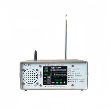 FM125 Stereo FM Transmitter Receiver Adjustable EQ Settings Bluetooth USB PC Sound Card 27MHz-125MHz Transmission 87MHz-108MHz Receiving