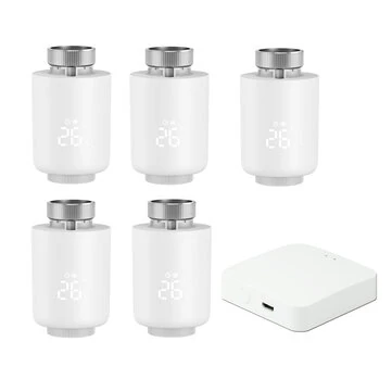 5Pcs Tuya Zigbe Smart Thermostat Radiator Valve Temperature Schedule Setting Window Open Detection Function APP Remote Voice Control Work with Alexa Google Assistance