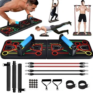 Bominfit Push-up Board Fitness Combo Set for Home Workouts Chest Abdominal Back Muscle Training with Adjustable Resistance Bands