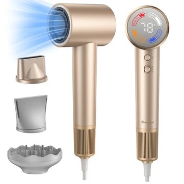 [EU Direct] Teendow MY78PA Hair Dryer with LED Display 110,000 RPM 22m/s High Speed Fast Drying 200 Million/cm³ Negative Ions 55dB Low Noise