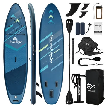 [EU Direct] InnoExpo 350*89*15CM Extra-large Inflarable Paddle Board With Seat Load 230kg Stable for Beginners Large Capacity All-round Board Surfboard For All Skills Perfect for Solo 2+1 Family Sea & Touring