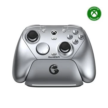 [Xbox Certified] GameSir G7 Pro Metallic Silver Tri-mode Gaming Controller with Charging Station Hall Effect Joystick and Hall Triggers Anti Stick Drift 1000Hz Polling Rate Optical Switches 4 Extra Buttons for Xbox PC Android