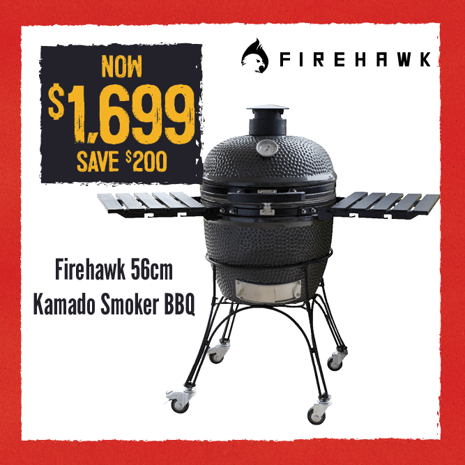 Now $1699 Save $200 Firehawk 56cm Kamado Smoker BBQ