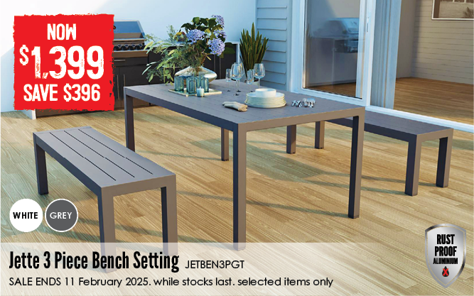 Now $1399 Save $396 Jette 3 Piece Bench Setting - Gunmetal Grey