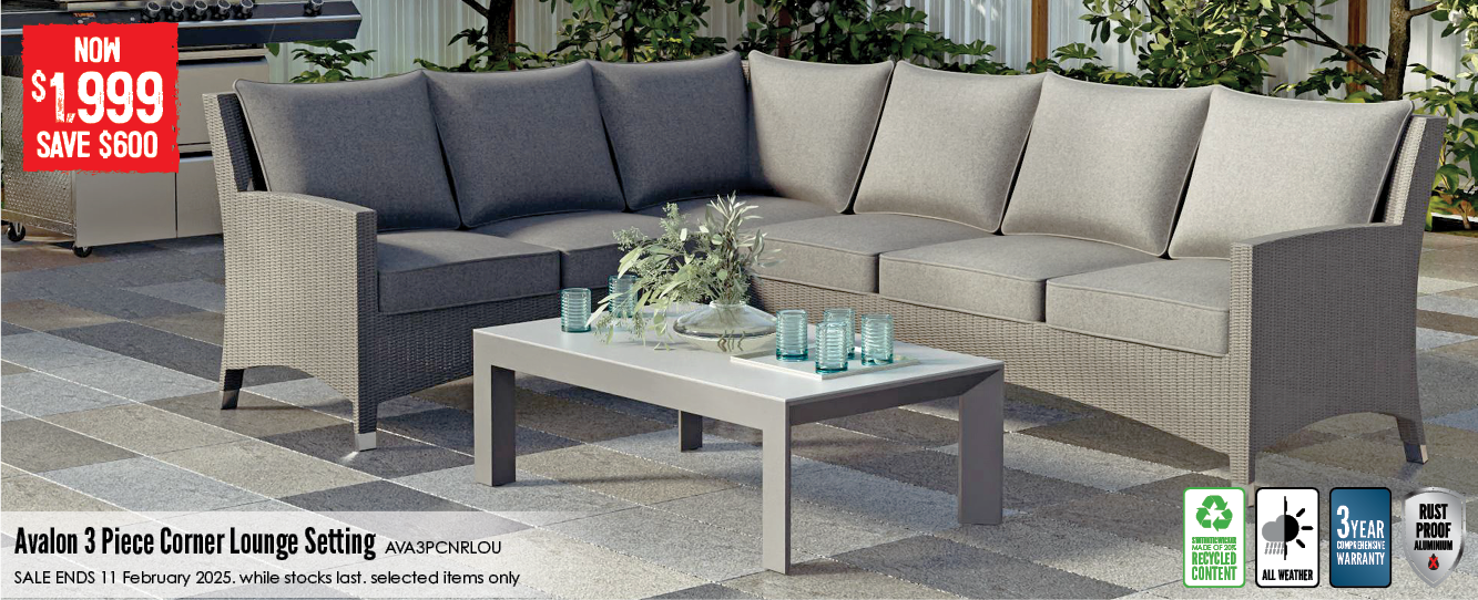 Avalon 3 Piece Corner Lounge Setting