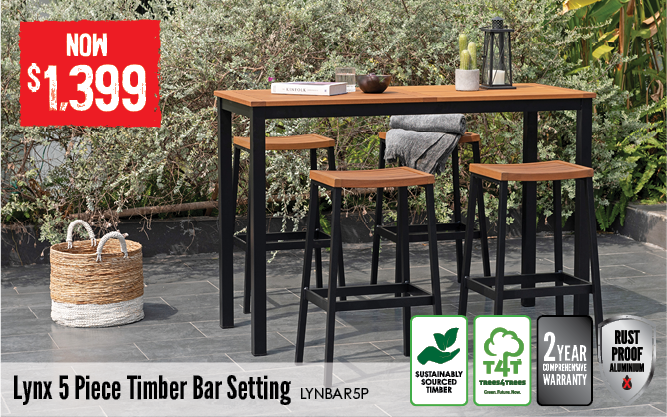 Now $1399 Lynx 5 Piece Timber Bar Setting