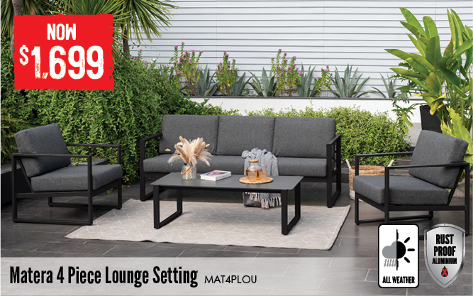 Now $1699 Matera 4 piece lounge setting