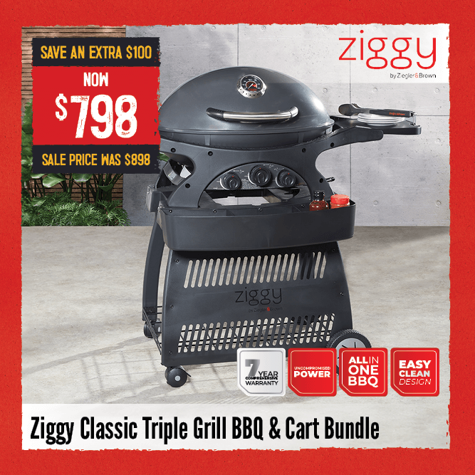 Now $798 Ziggy Classic Triple Grill BBQ & Cart Bundle