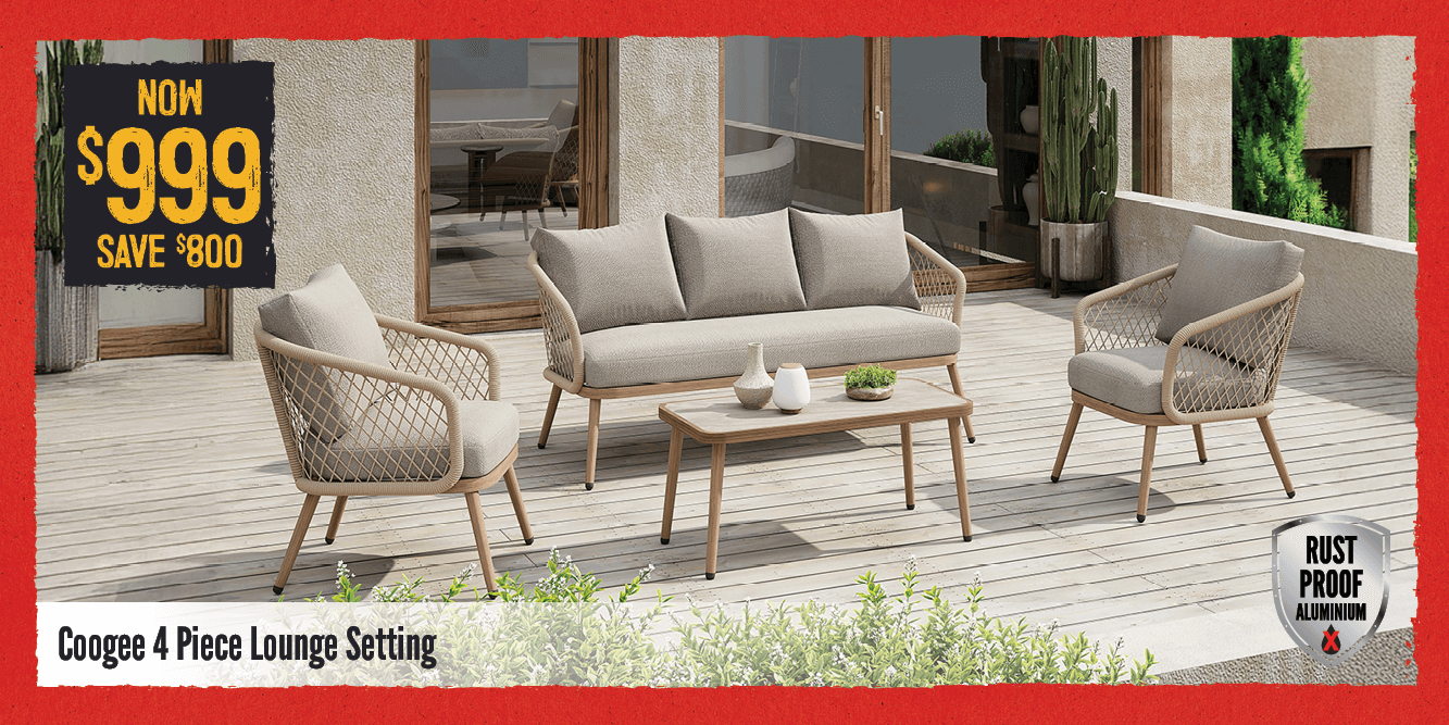 Now $999 Save $800 Coogee 4 Piece Lounge Setting