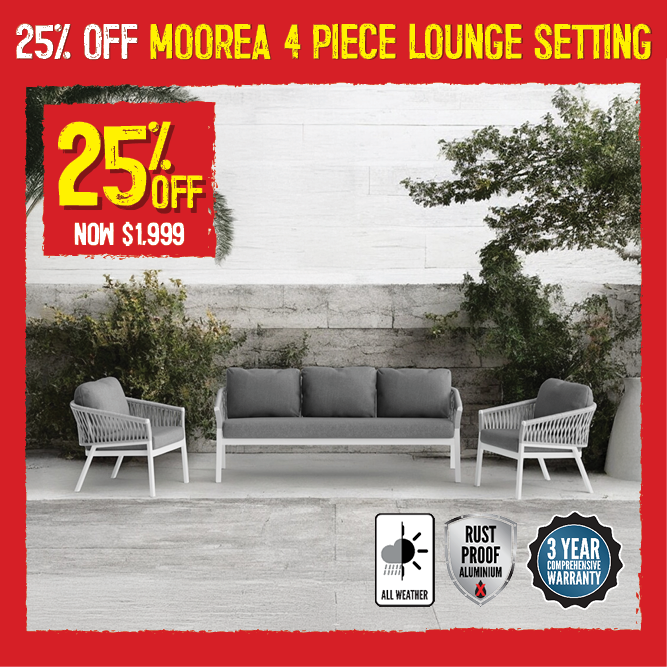 Now $1999 25% Off Moorea 4 Piece Lounge Setting