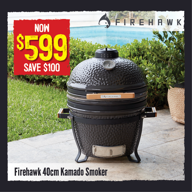 Now $599 Save $100 Firehawk 40cm Kamado Smoker