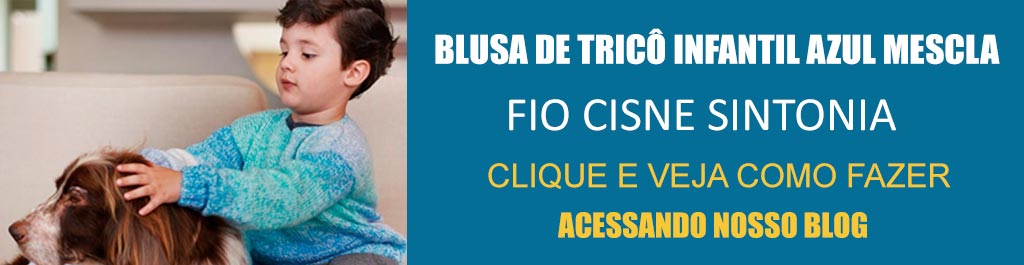 Blusa de Tricô Infantil Azul Mescla com Fio Cisne Sintonia