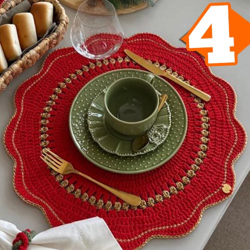 Receita Sousplat e Porta-Guardanapo Aurora de Crochê com o Barbante Barroco Maxcolor