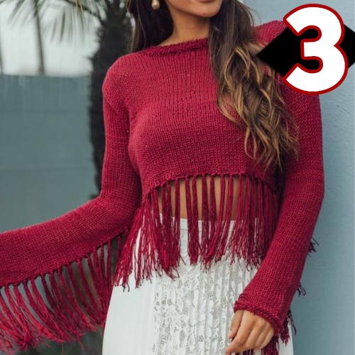 Receita Blusa de Franjas Marsala de Tricô com a Linha Duna