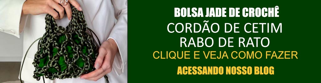 Receita Bolsa Jade de Crochê com o Cordão de Cetim Rabo de Rato