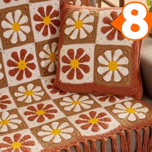 Receita Conjunto Manta e Almofada Flower Power com o Barbante Barroco Maxcolor