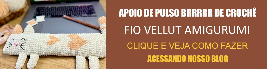 Receita Apoio de Pulso Brrrrr de Crochê com o Fio Vellut Amigurumi
