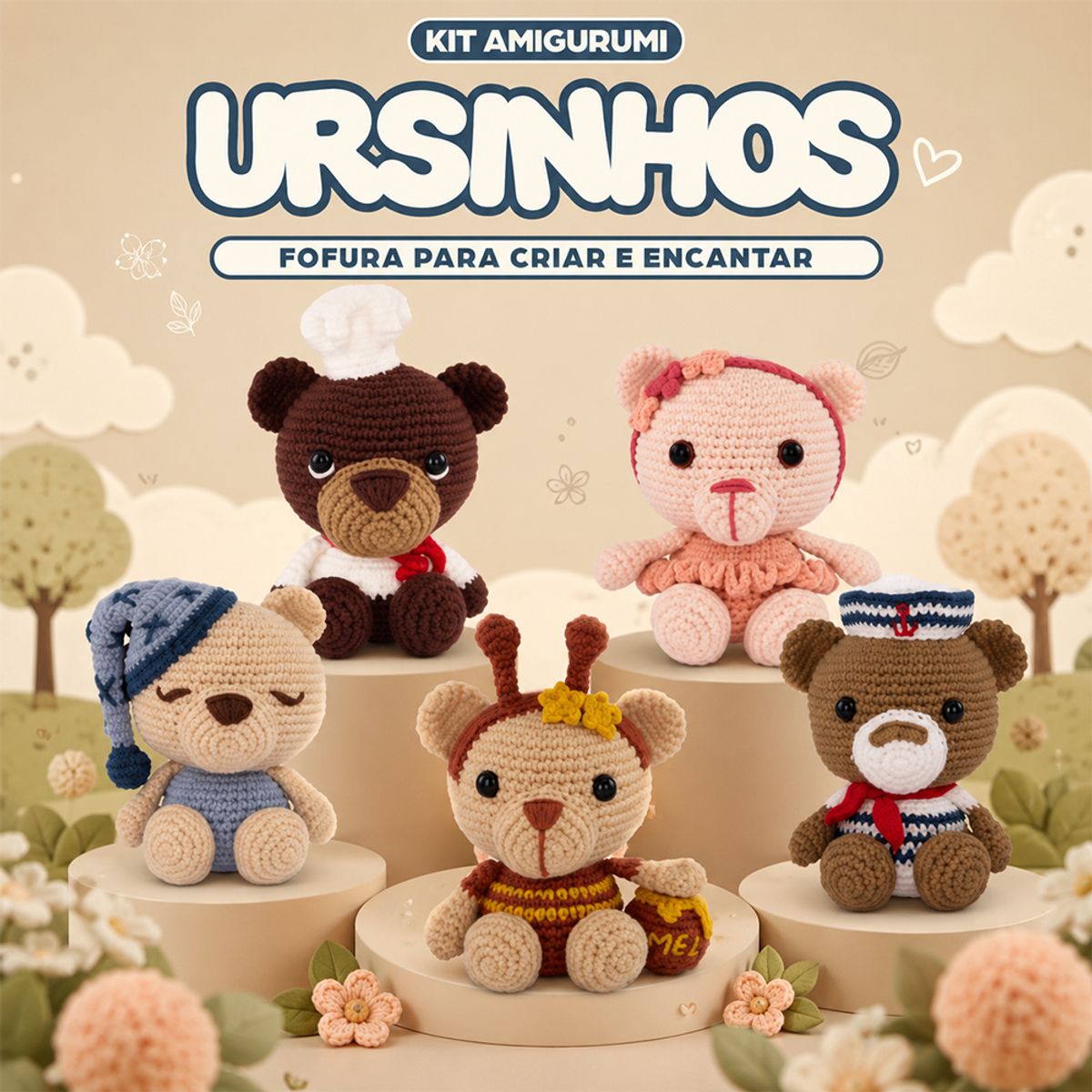 Kit Amigurumi Ursinhos Soft