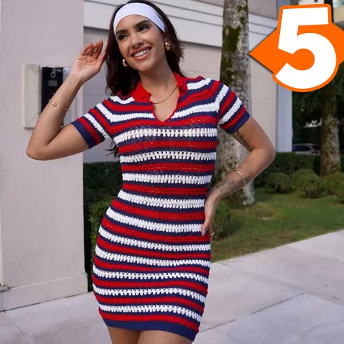 Receita Vestido Polo de Crochê: Listras em Três Cores Que Fazem Qualquer Look