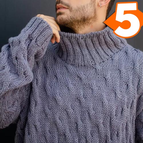 Receita Blusa Polar de Tricô Masculino com Tranças e Gola Alta  com o Fio Mollet