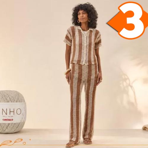 Receita Conjunto Listras Moccha de Crochê com Linha Linho Círculo