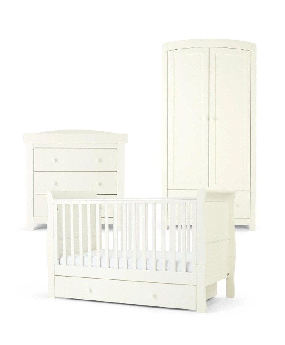 Mamas & Papas Mia 3 Piece Cotbed, Dresser Changer & Wardrobe Set - Pure White