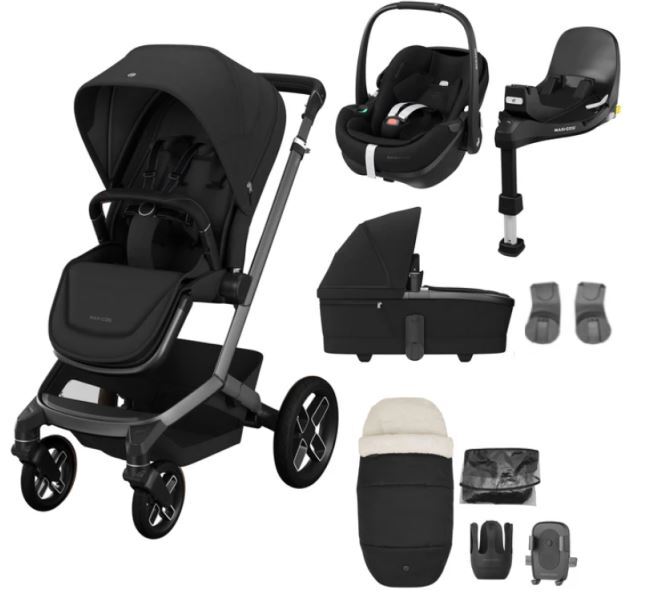 Fame 9 Piece Complete Travel System with Pebble PRO2 Car Seat & Base -Twillic Black