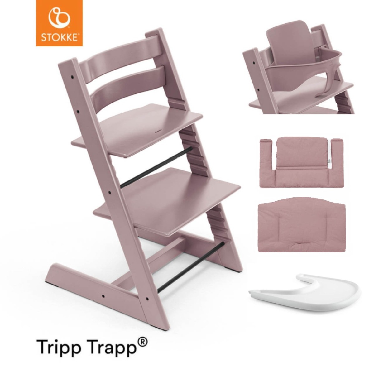 Stokke Tripp Trapp Chair, Babyset, Cushion & Tray Package