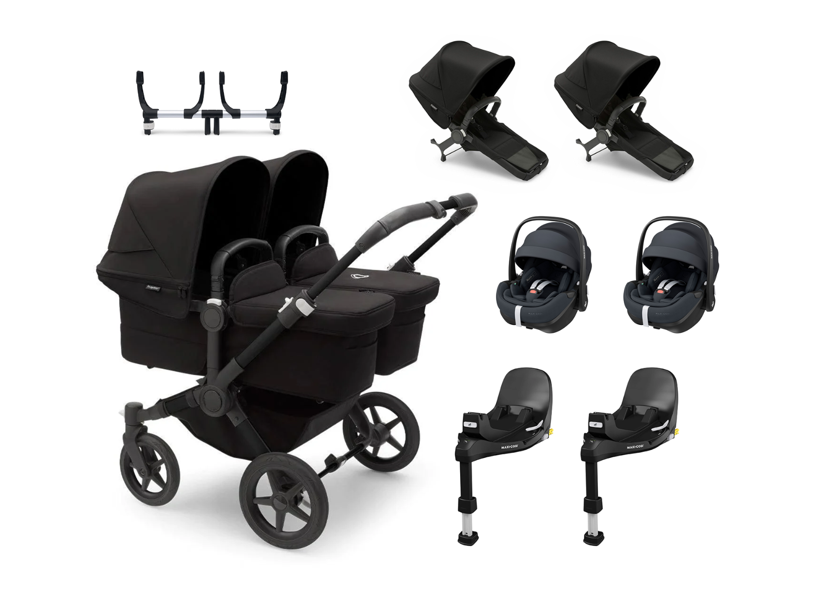 Donkey5 Twin Travel System with 2x Maxi-Cosi Pebble PRO 360 Car Seats & Base