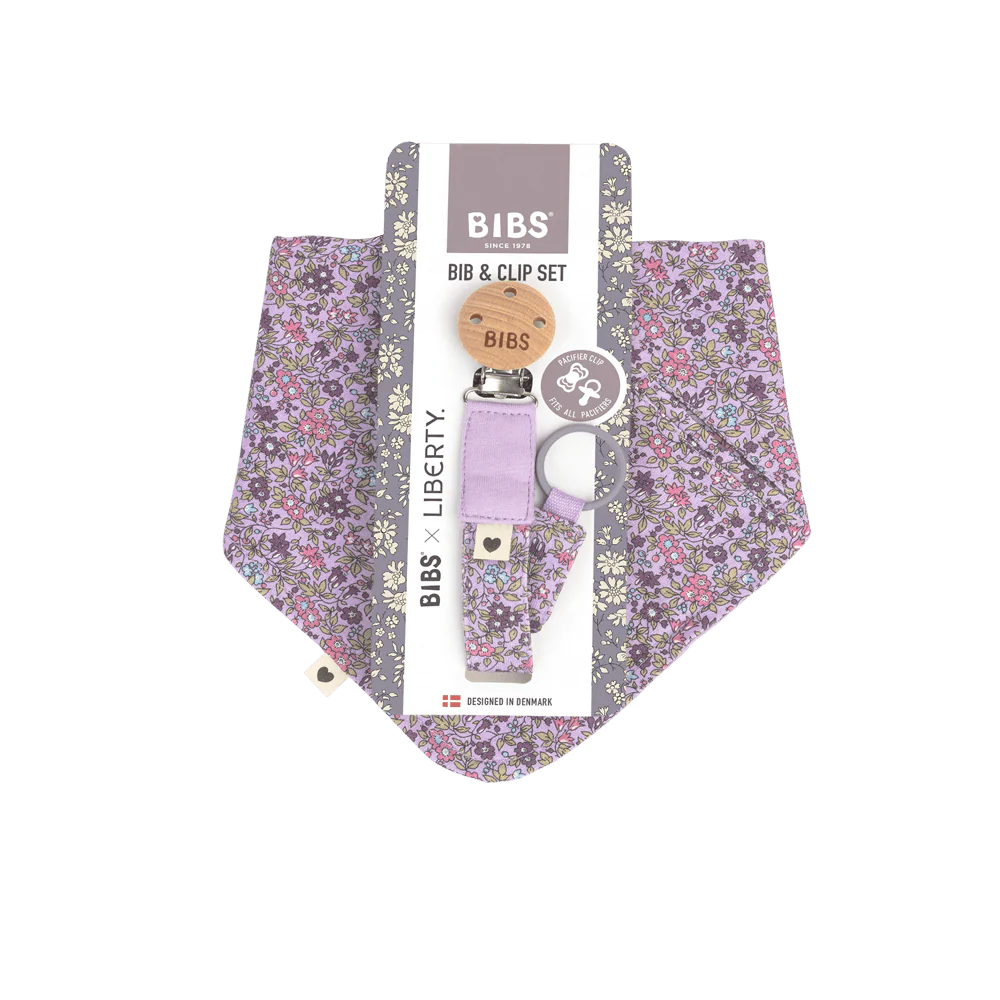 BIBS Bib & Clip Set Chamomile Lawn - Violet Sky