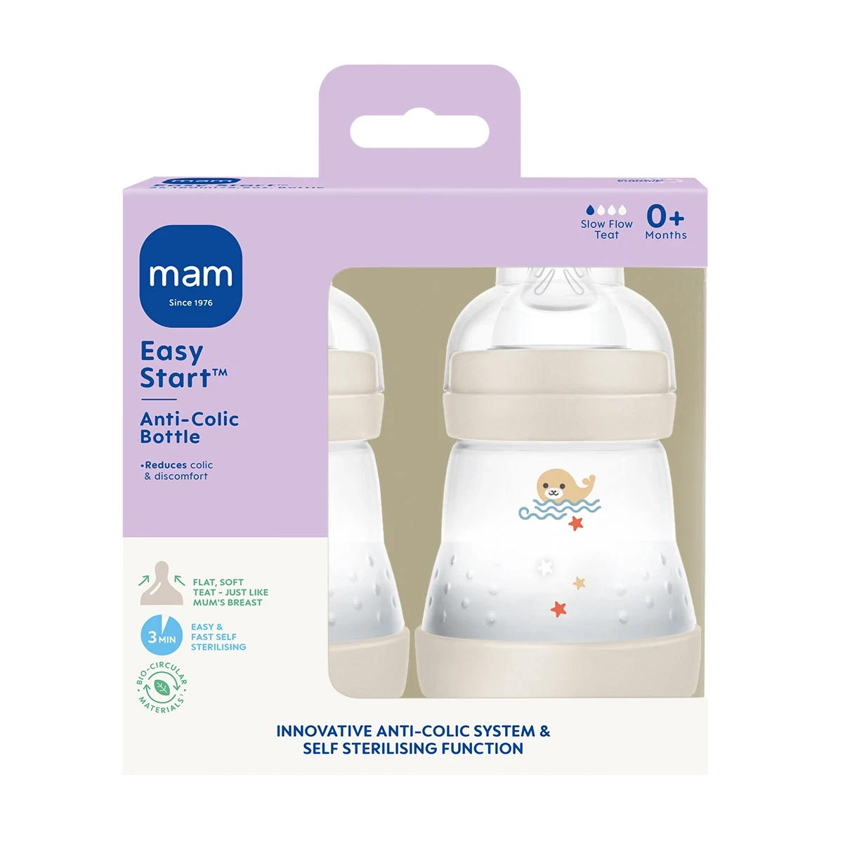 MAM Easy Start Anti Colic Bottle 160ml  2pk - Neutral
