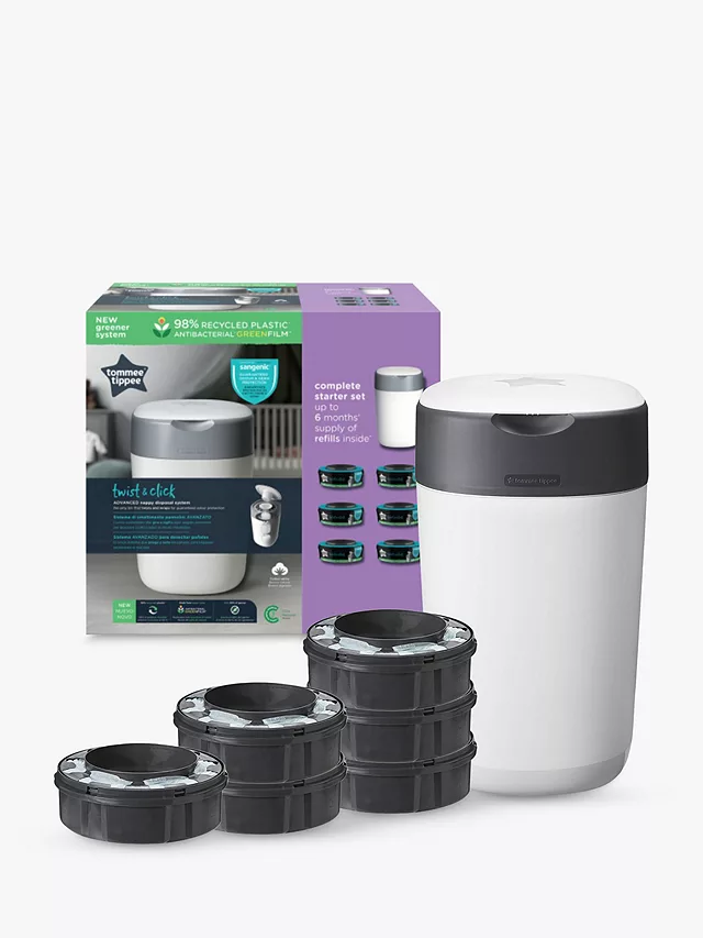 Tommee Tippee Twist & Click Advanced Nappy Bin & 6 Refill Cassettes